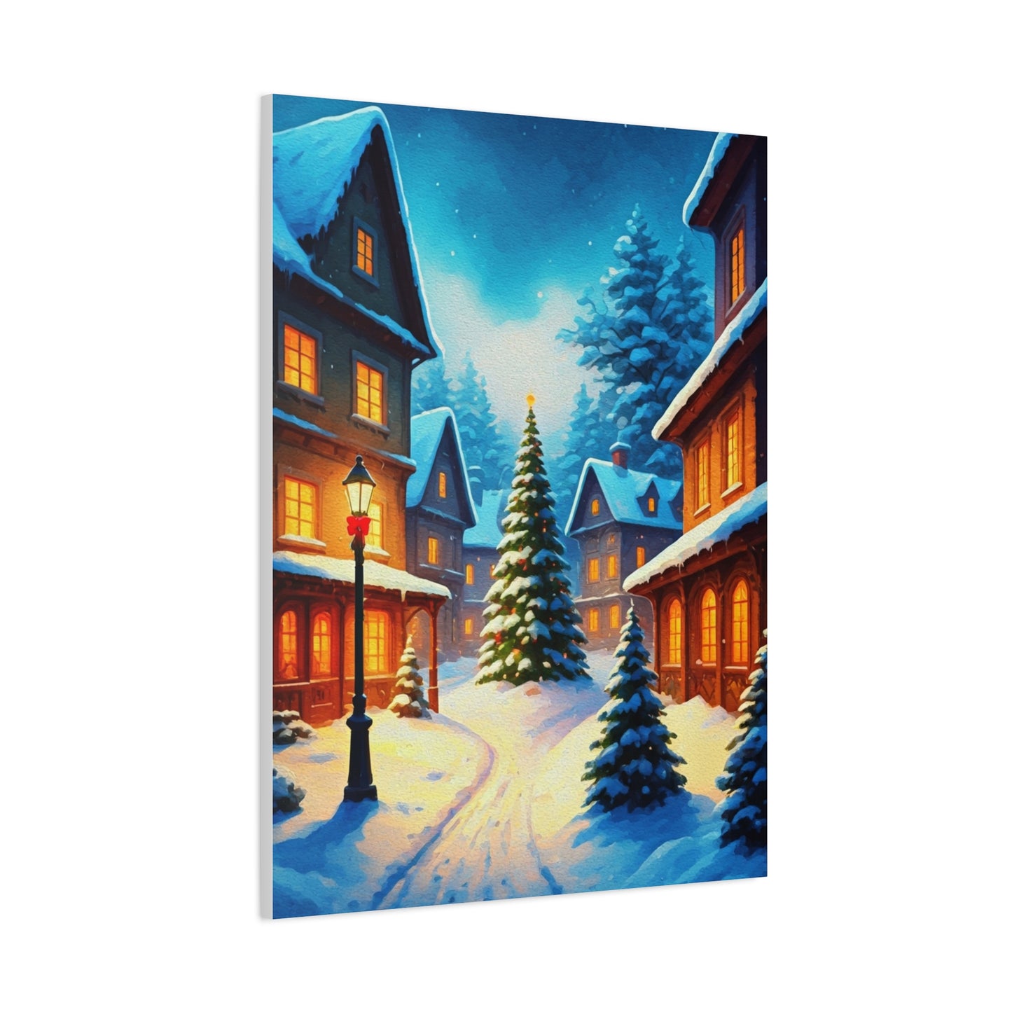 Watercolor Winter Village Christmas Scene Wall Art & Canvas Print