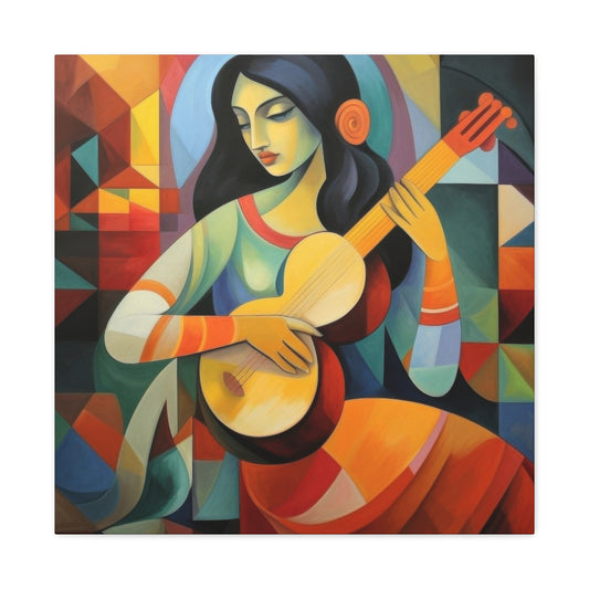 Lady Playing Guitar Cubism Wall Art & Canvas Prints
