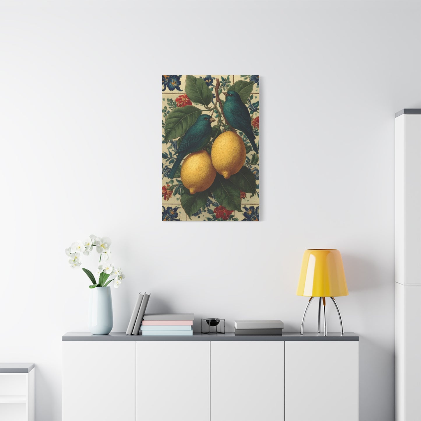 Italian Lemon & Birds Decorative Kitchen Wall Art & Canvas Print