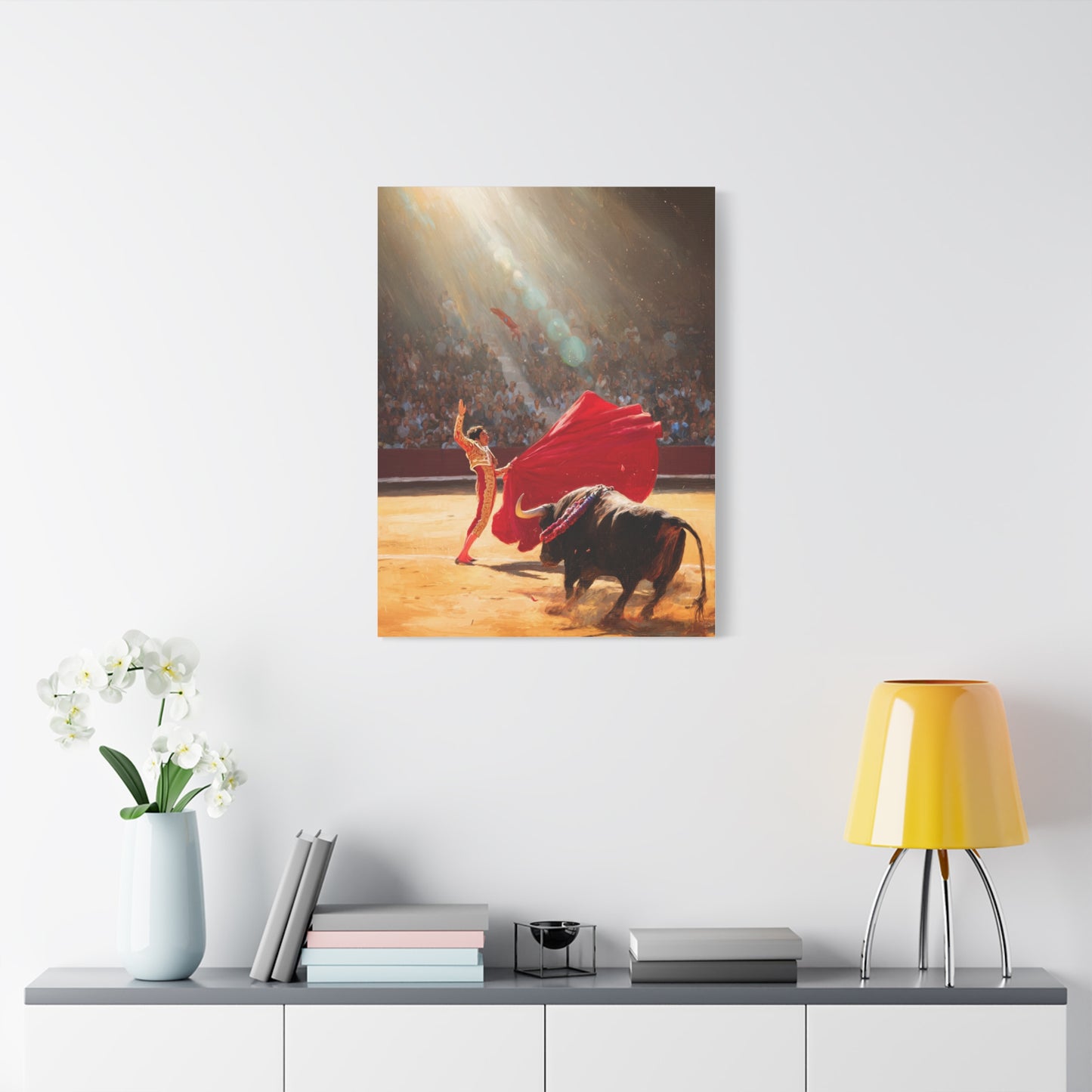 Spanish Matador and Charging Bull Arena Scene Wall Art & Canvas Print