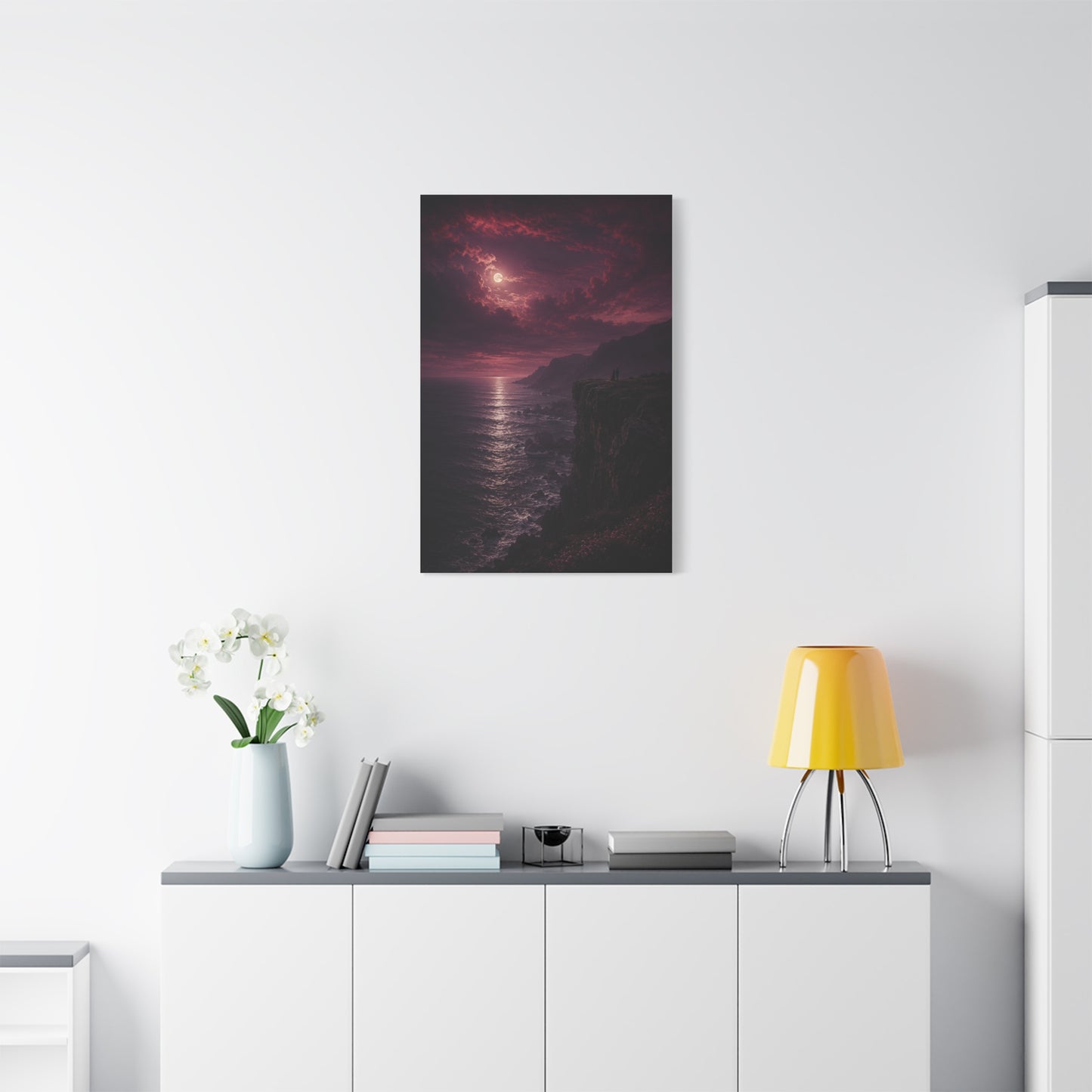 Moonlit Cliffside Love Landscape Wall Art & Canvas Print