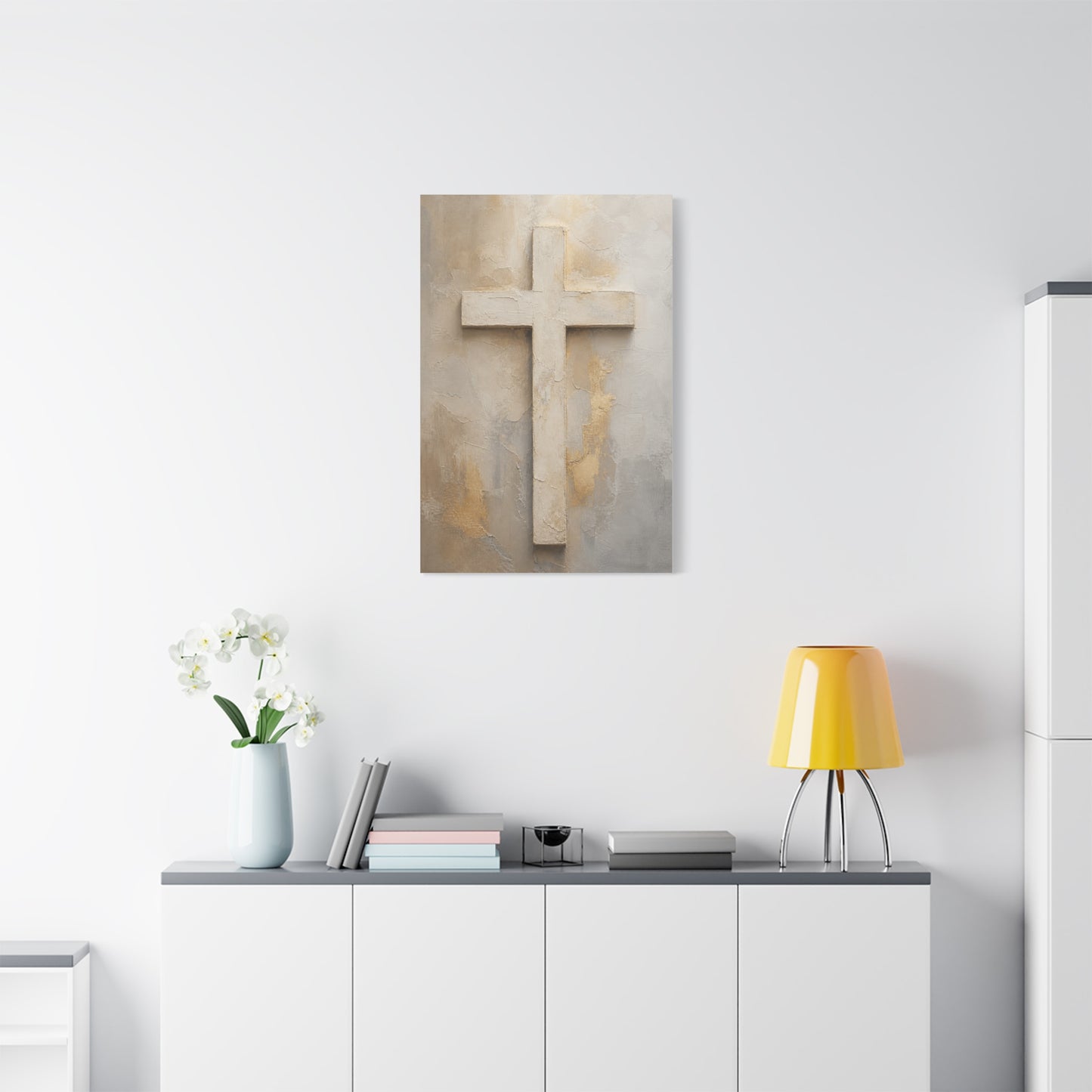 Minimal Ivory Christian Cross Wall Art & Canvas Print