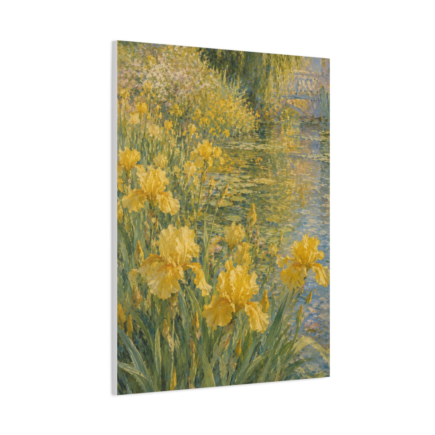 Impressionist Yellow Iris Garden Waterside Scene Wall Art & Canvas Print