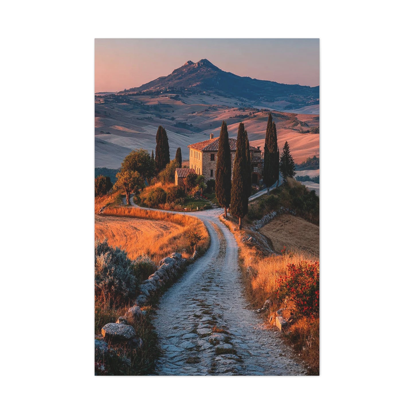 Tuscan Hilltop Villa Road Wall Art & Canvas Print