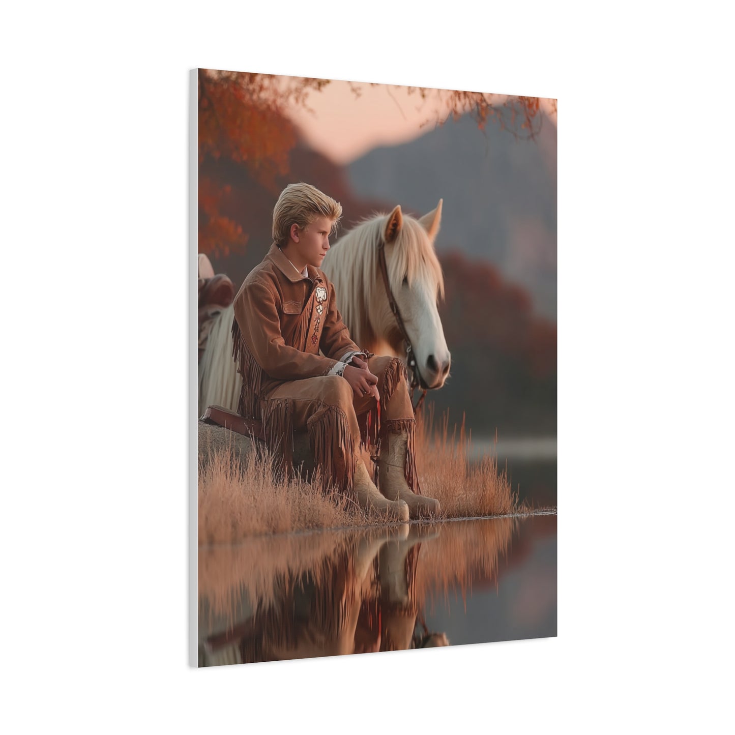Young Cowboy by the River Wall Art & Canvas Print