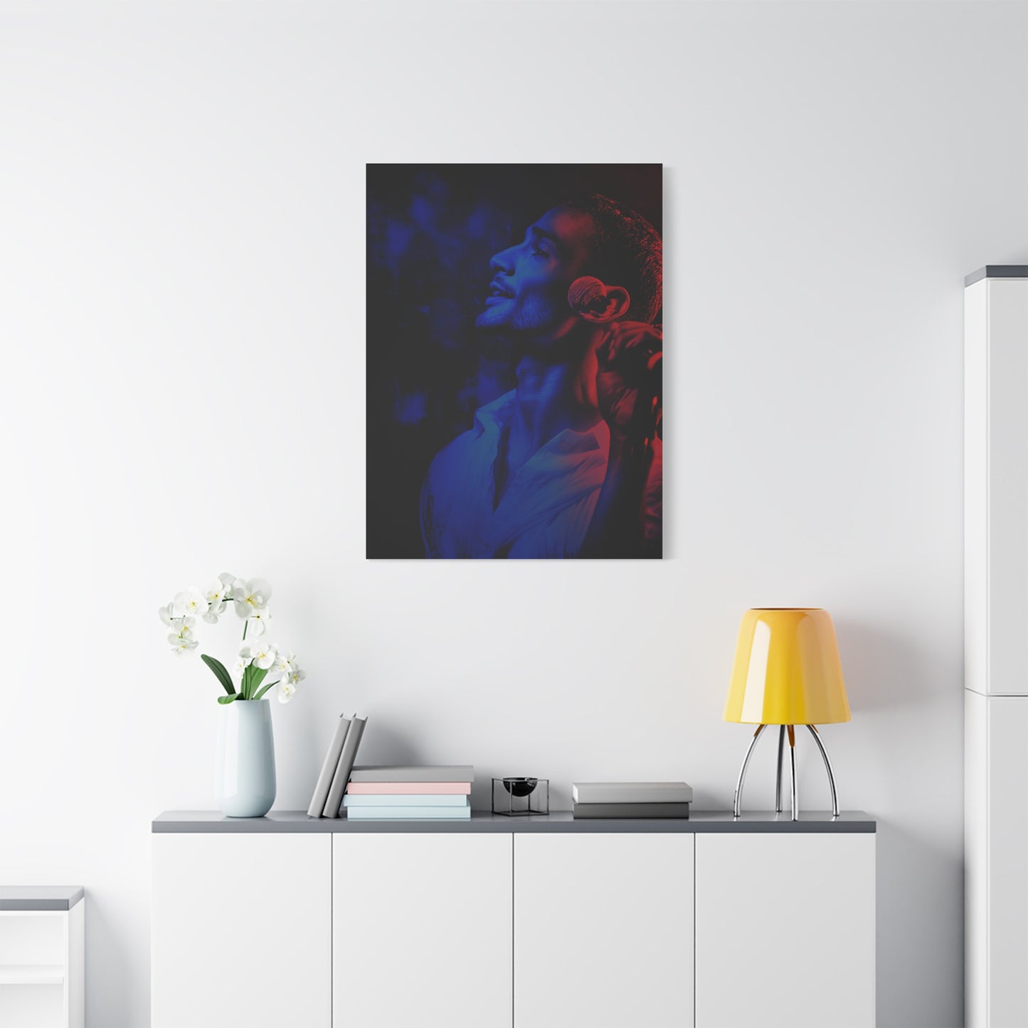 Monochrome Singer Stage Light Portrait Wall Art & Canvas Print
