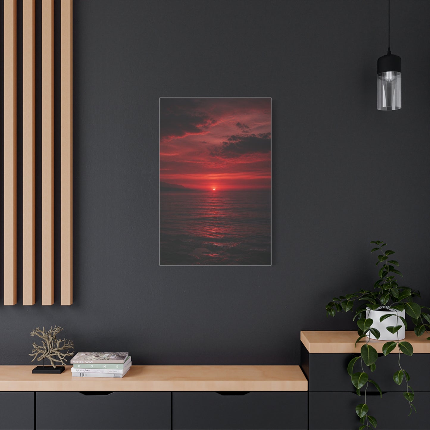 Crimson Sunset Seascape Wall Art & Canvas Print