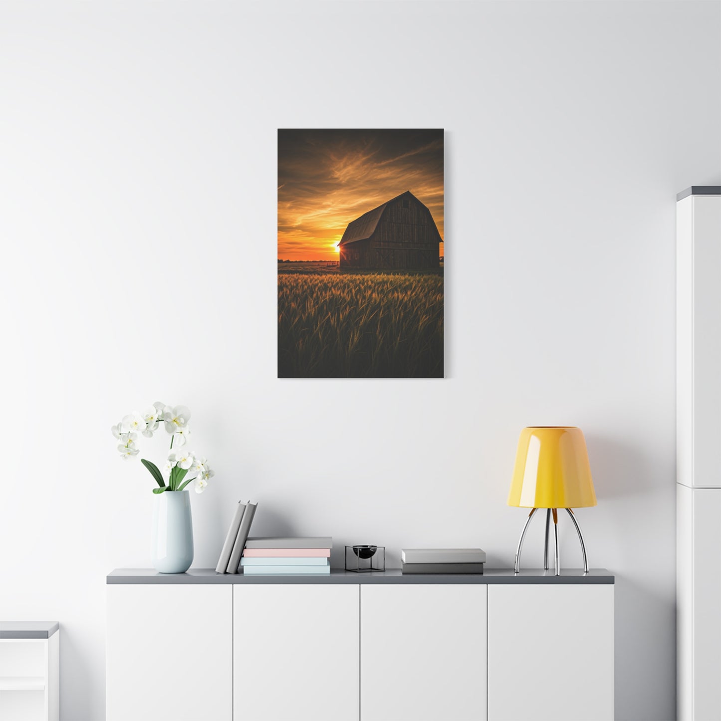 Sunset Barn in Tall Wheat Fields Wall Art & Canvas Prints