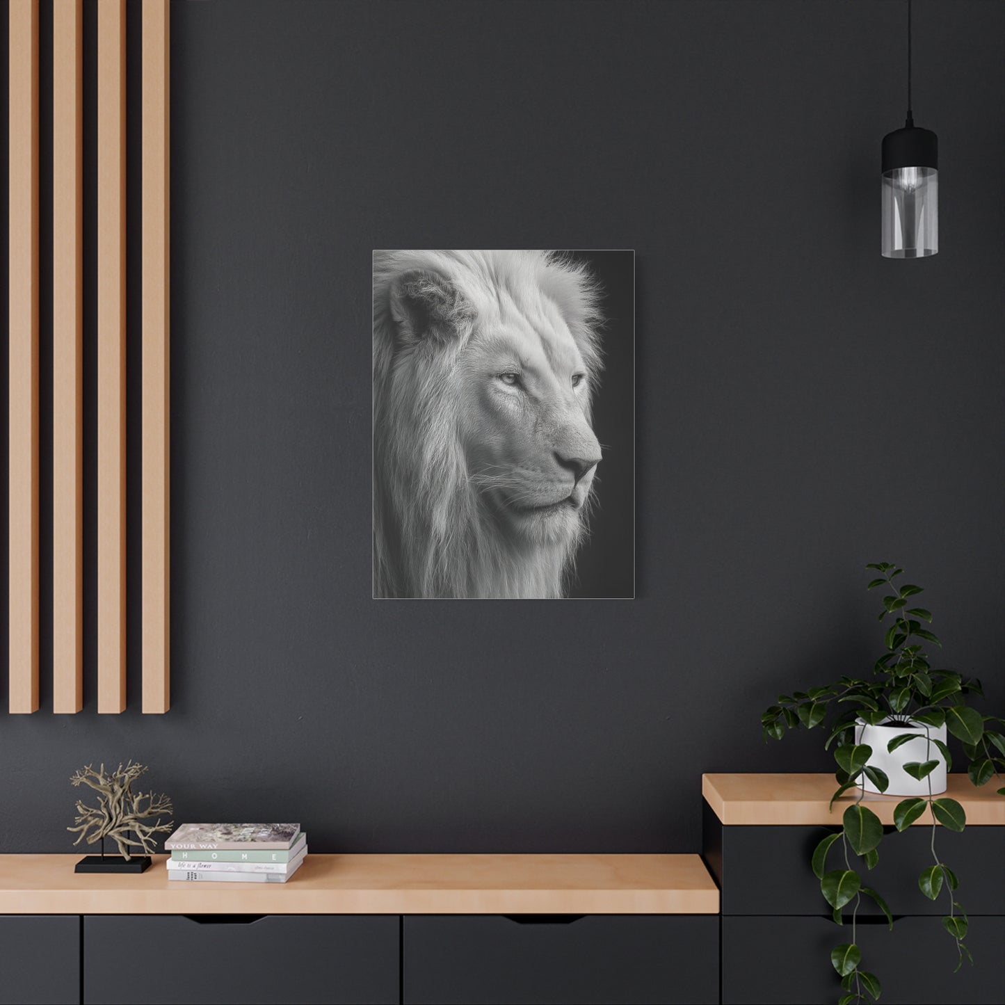 White Lion Monochrome Close Portrait Wall Art & Canvas Print