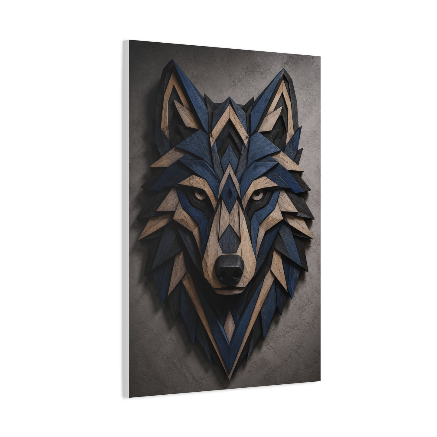 Layered Blue Geometric Wolf Head Sculpture Wall Art & Canvas Print