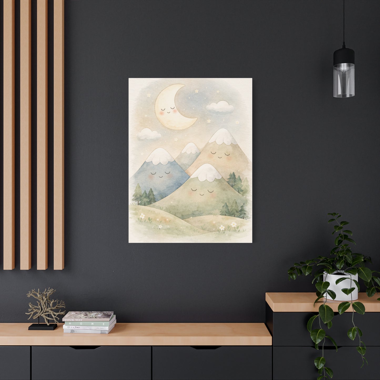 Moon & Sleepy Mountains Nursery Wall Art & Canvas Print