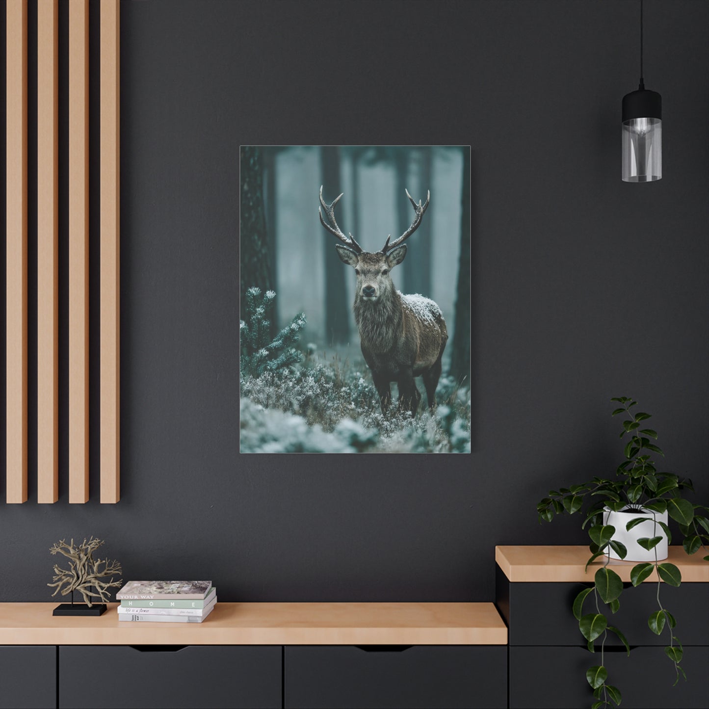 Winter Pine Stag Portrait Wall Art & Canvas Print