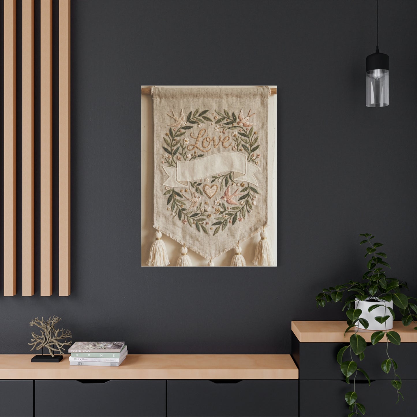Bohemian Love Embroidered Textile Banner Wall Art & Canvas Print