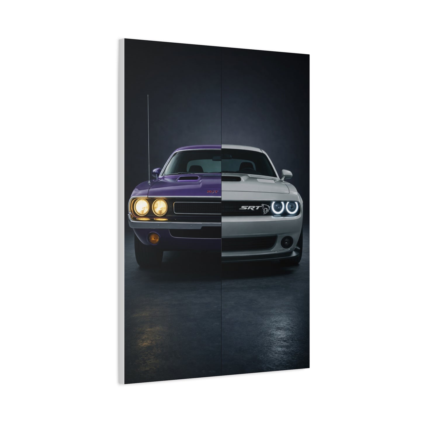Dodge Challenger Heritage Split 1970 vs Modern SRT Wall Art & Canvas Prints