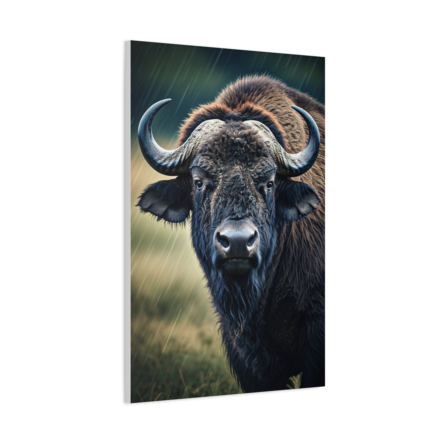 Cape Buffalo Frontal Portrait with Curved Horn Emphasis Wall Art & Canvas Print