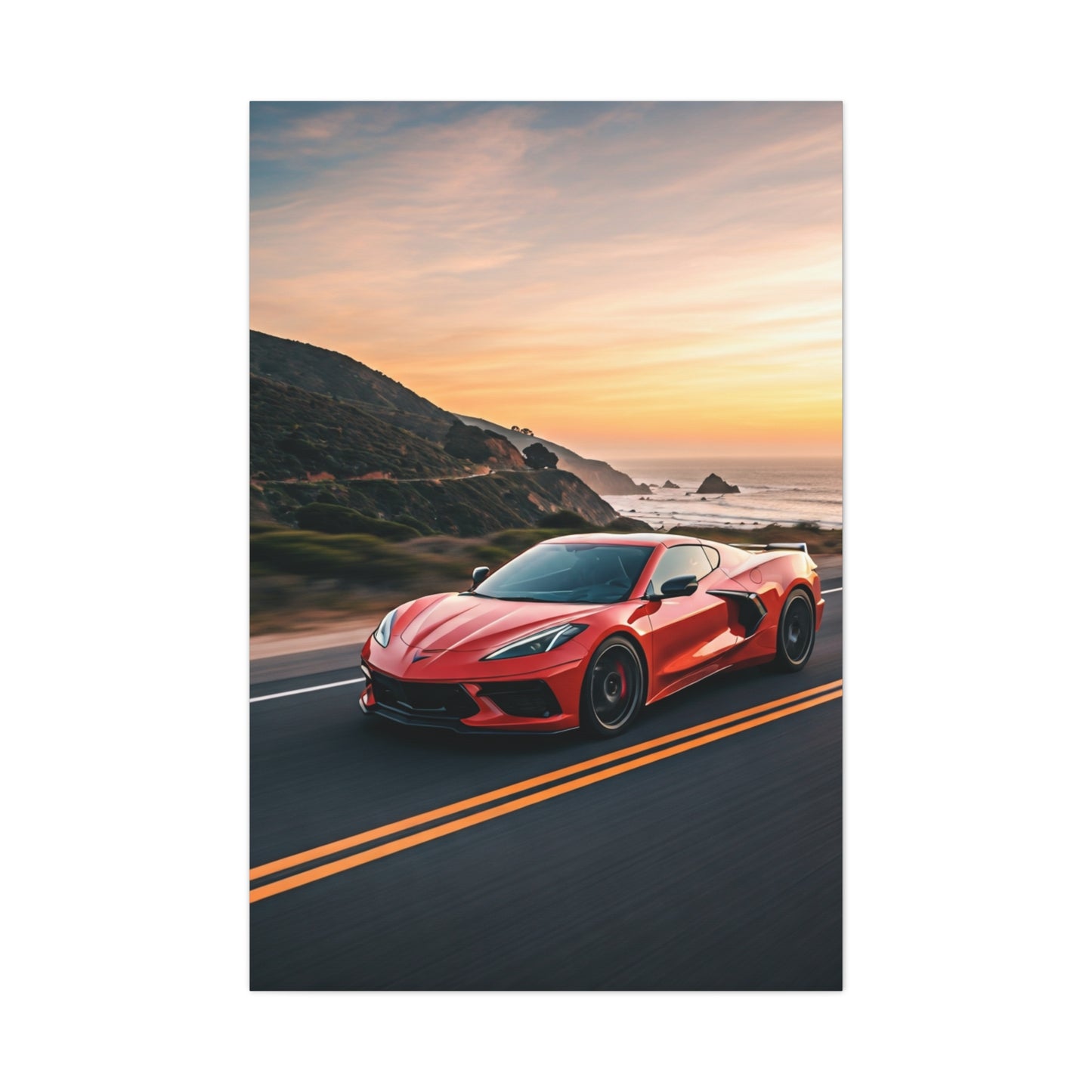 Chevrolet Corvette C8 Sunset Cliffside Drive Wall Art & Canvas Prints