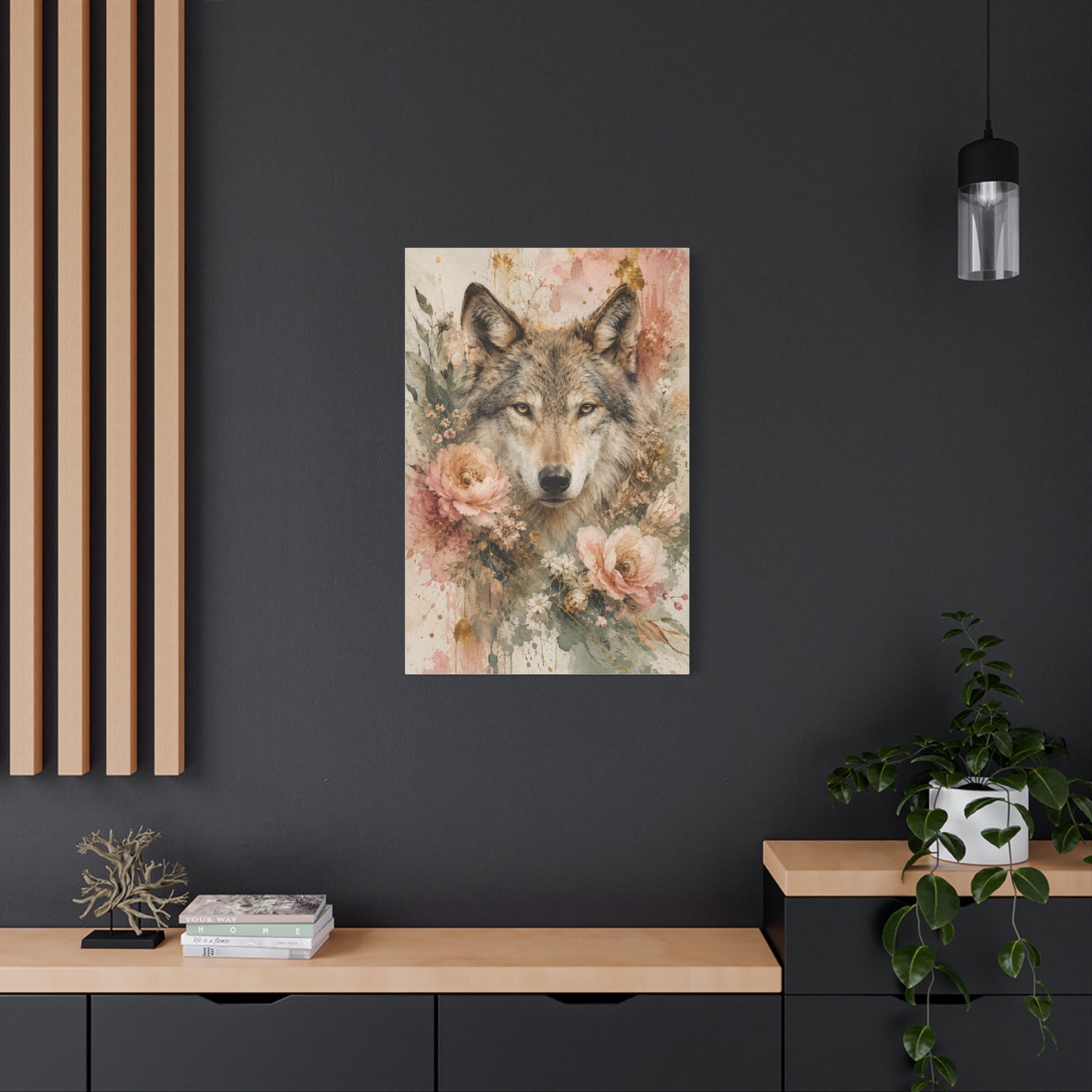 Boho Floral Wolf Portrait Blush Composition Wall Art & Canvas Print