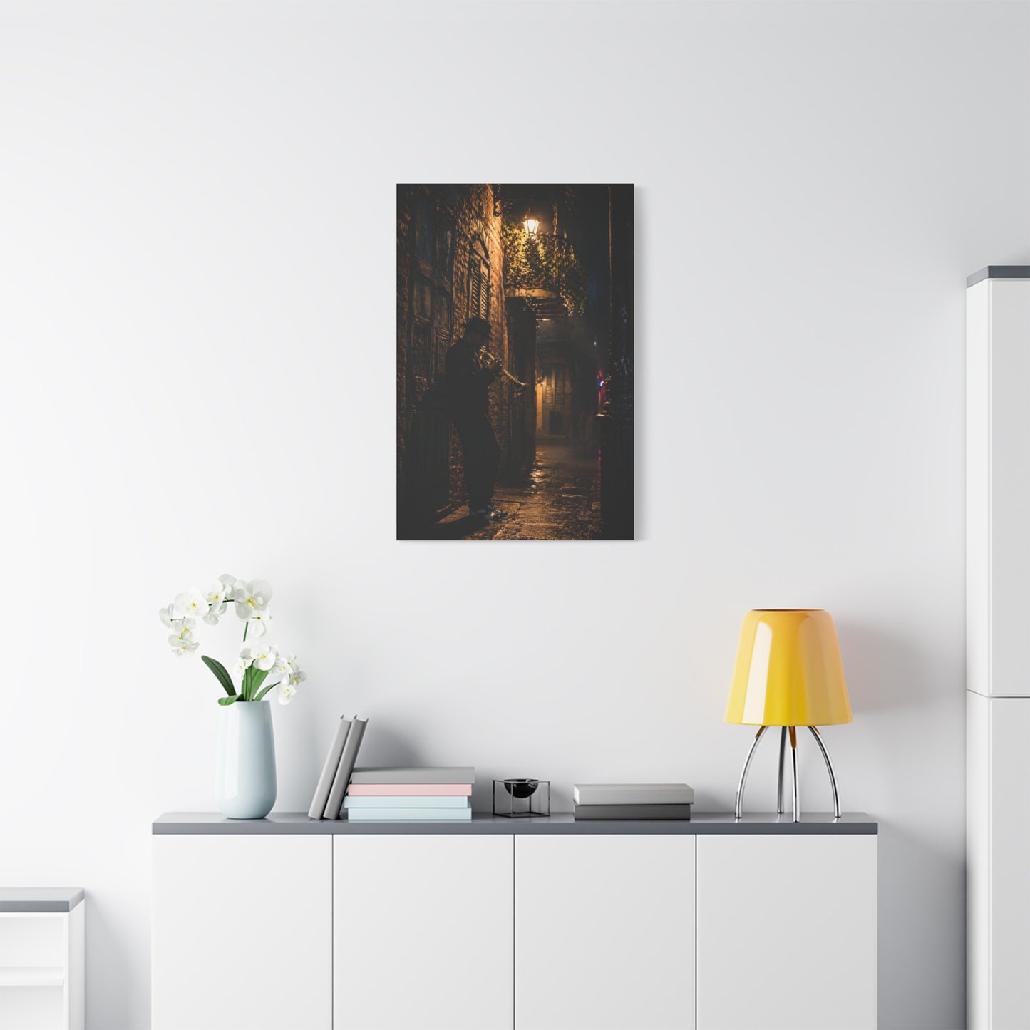 French Quarter Alley Trumpet Scene Wall Art & Canvas Print