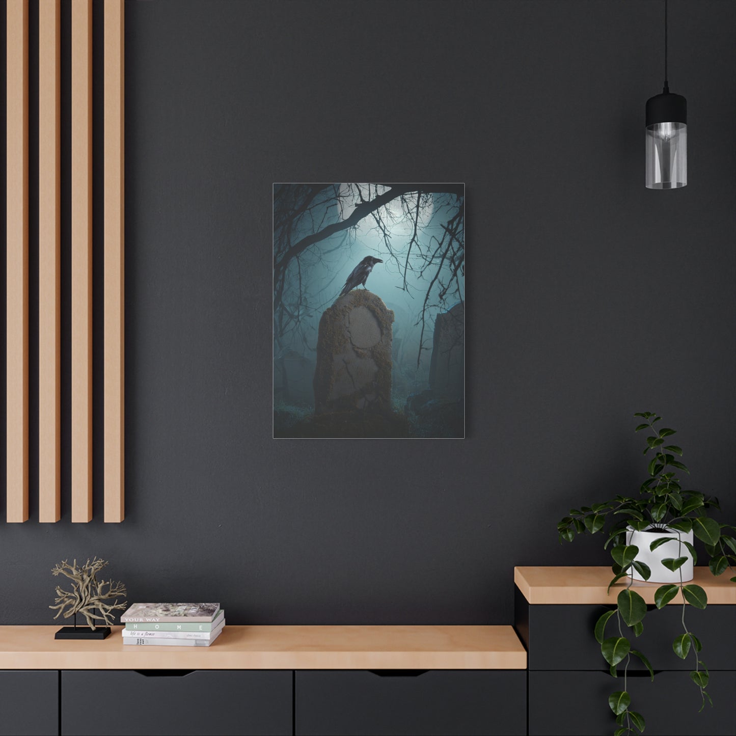 Raven on Ancient Gravestone Wall Art & Canvas Print
