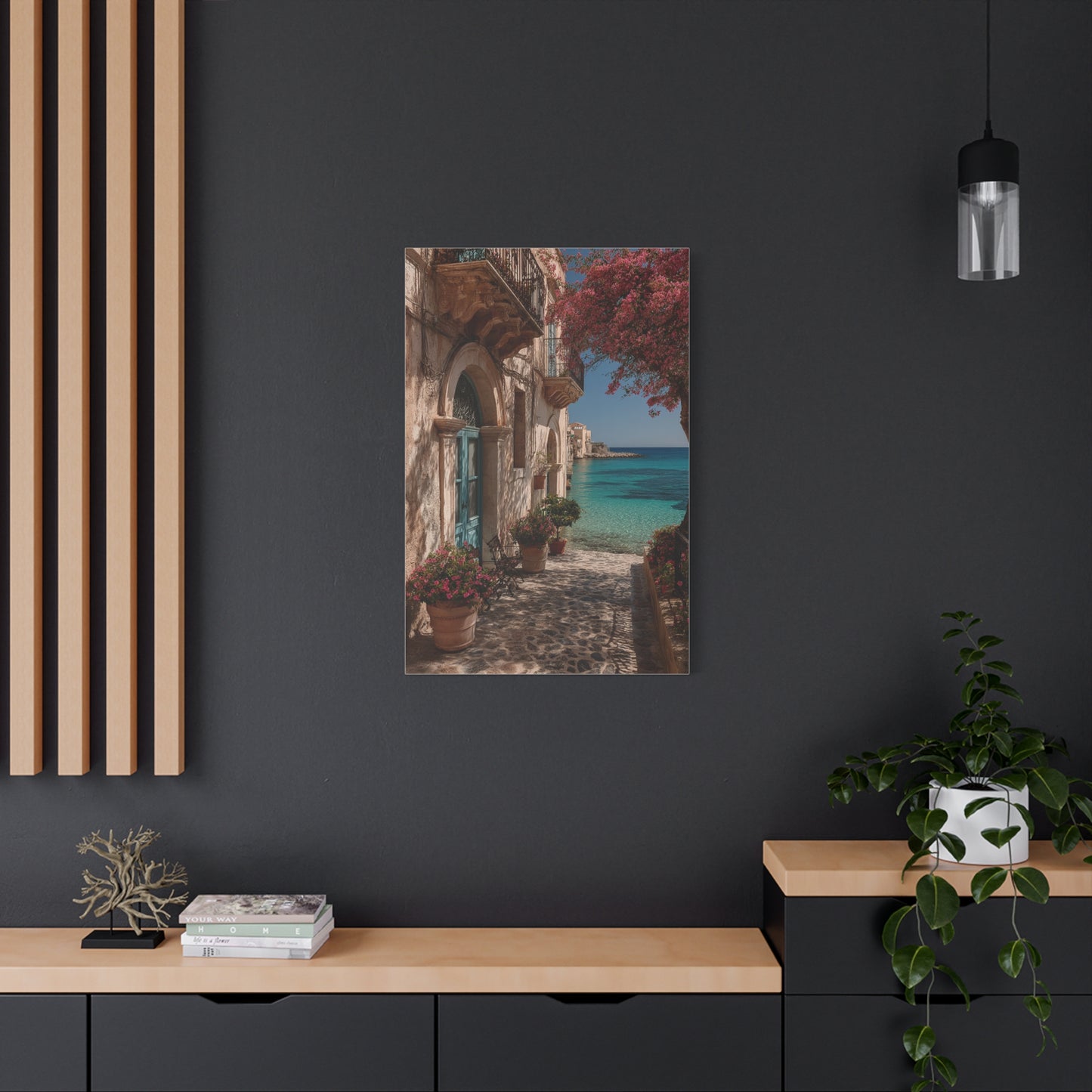 Sicilian Coastal Balcony Scene Wall Art & Canvas Print