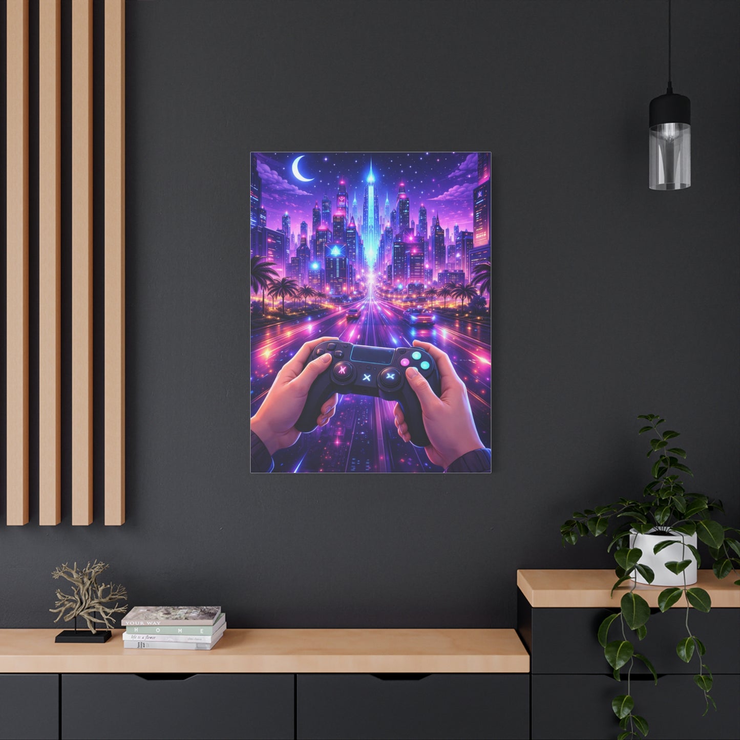 Cyberpunk Night Drive Gaming Scene Wall Art & Canvas Print