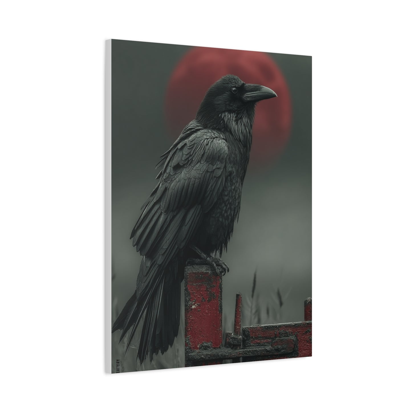 Raven Beneath the Crimson Moon Wall Art & Canvas Print