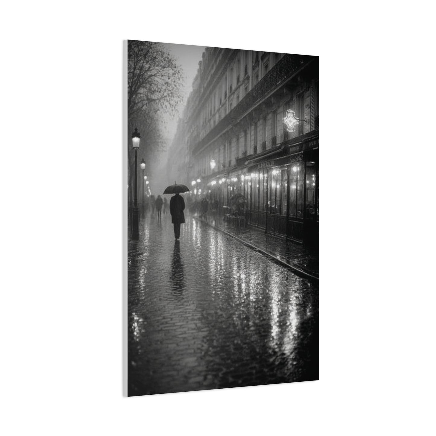 Rainy Paris Street Monochrome Wall Art & Canvas Print