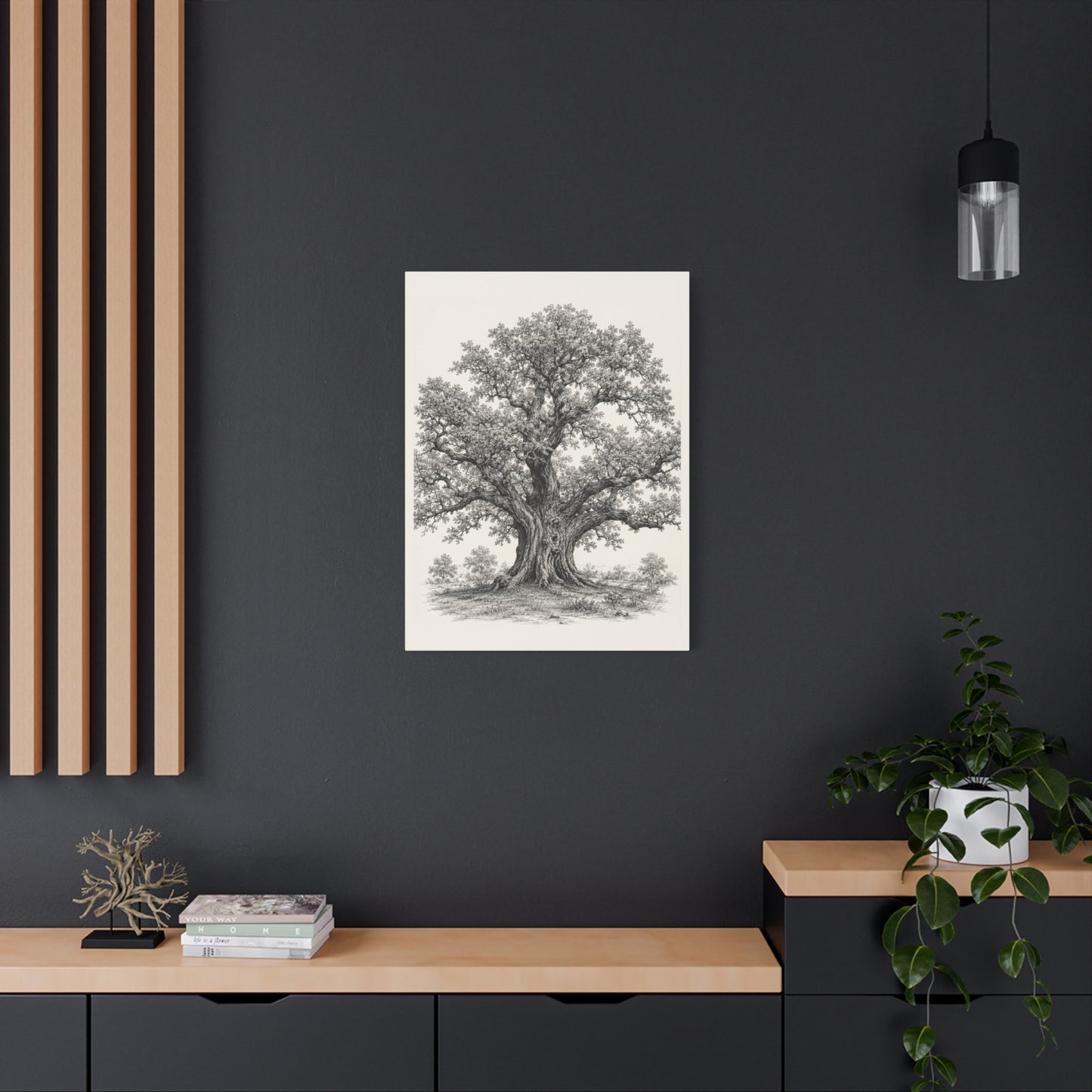 Detailed Engraved Oak Study Trees Wall Art & Canvas Print