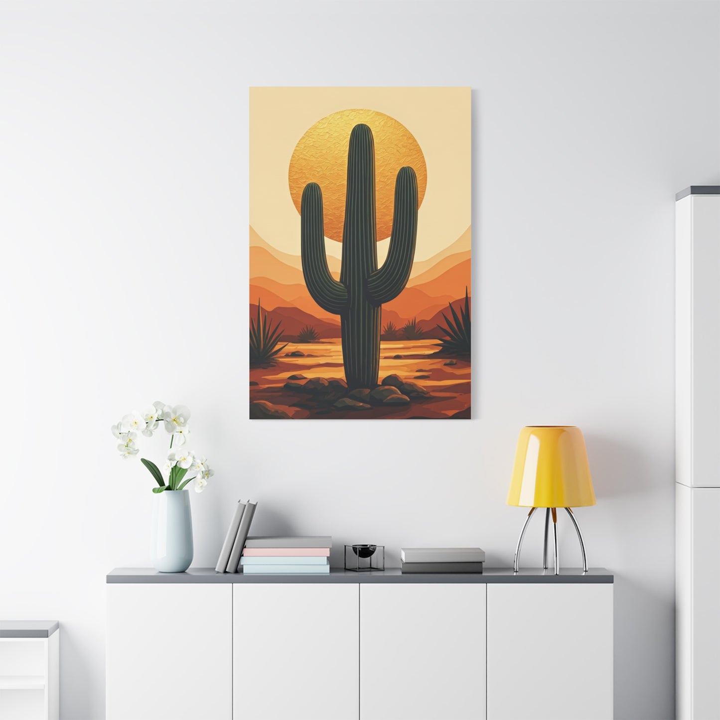 Golden Sun Desert Saguaro Landscape Wall Art & Canvas Prints
