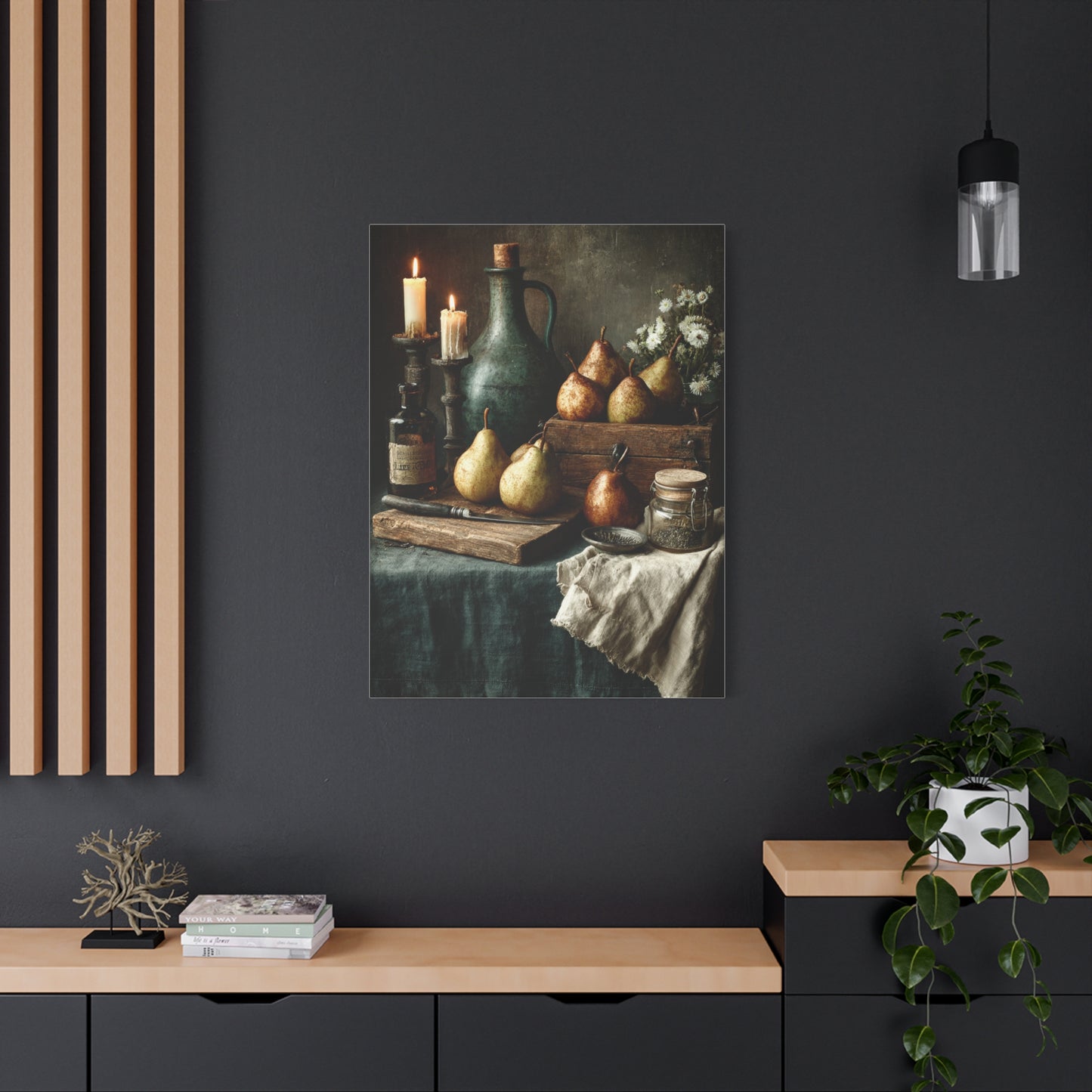 Rustic Pear & Candle Still Life Wall Art & Canvas Print