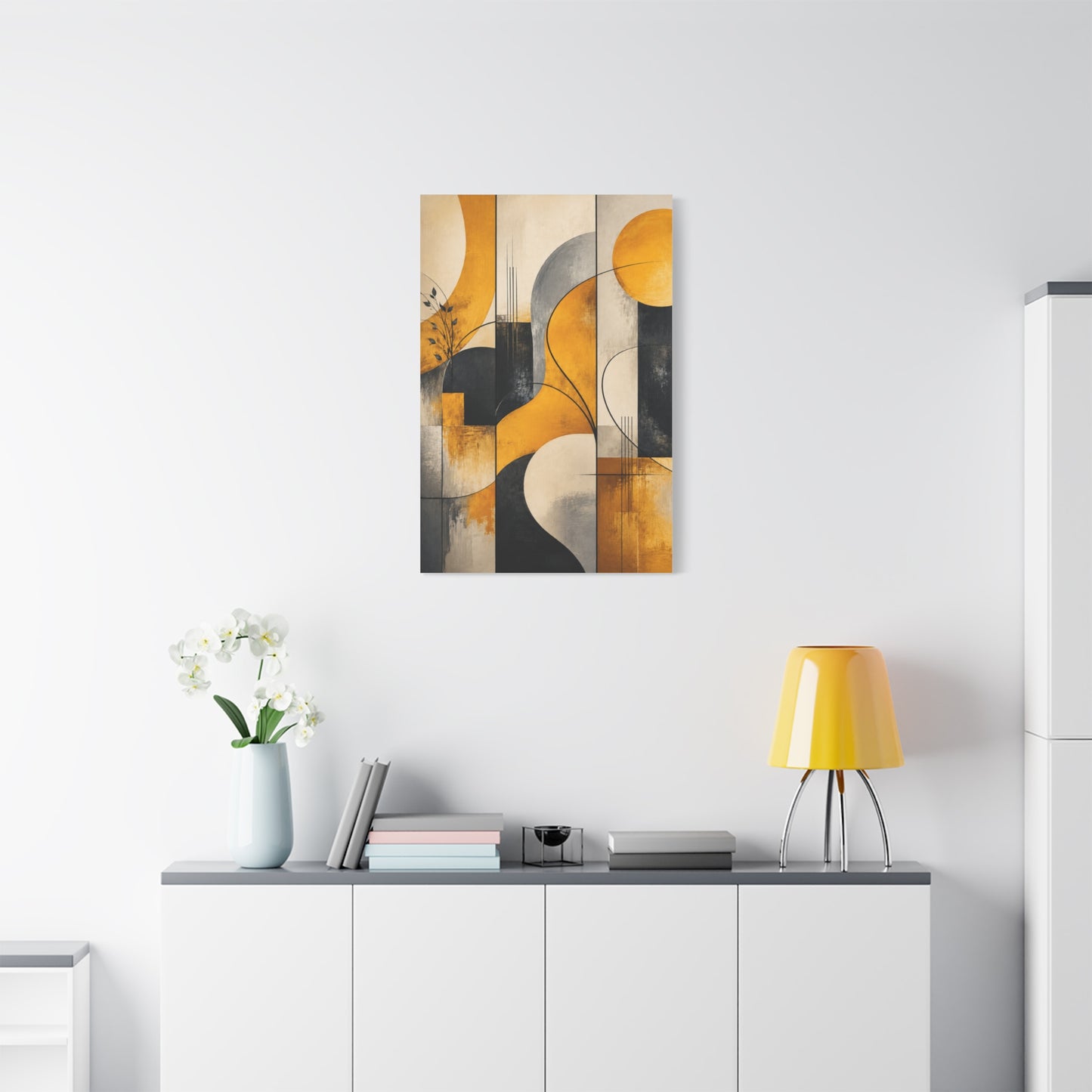 Abstract Panel Flow Mustard & Neutral Composition Wall Art & Canvas Print