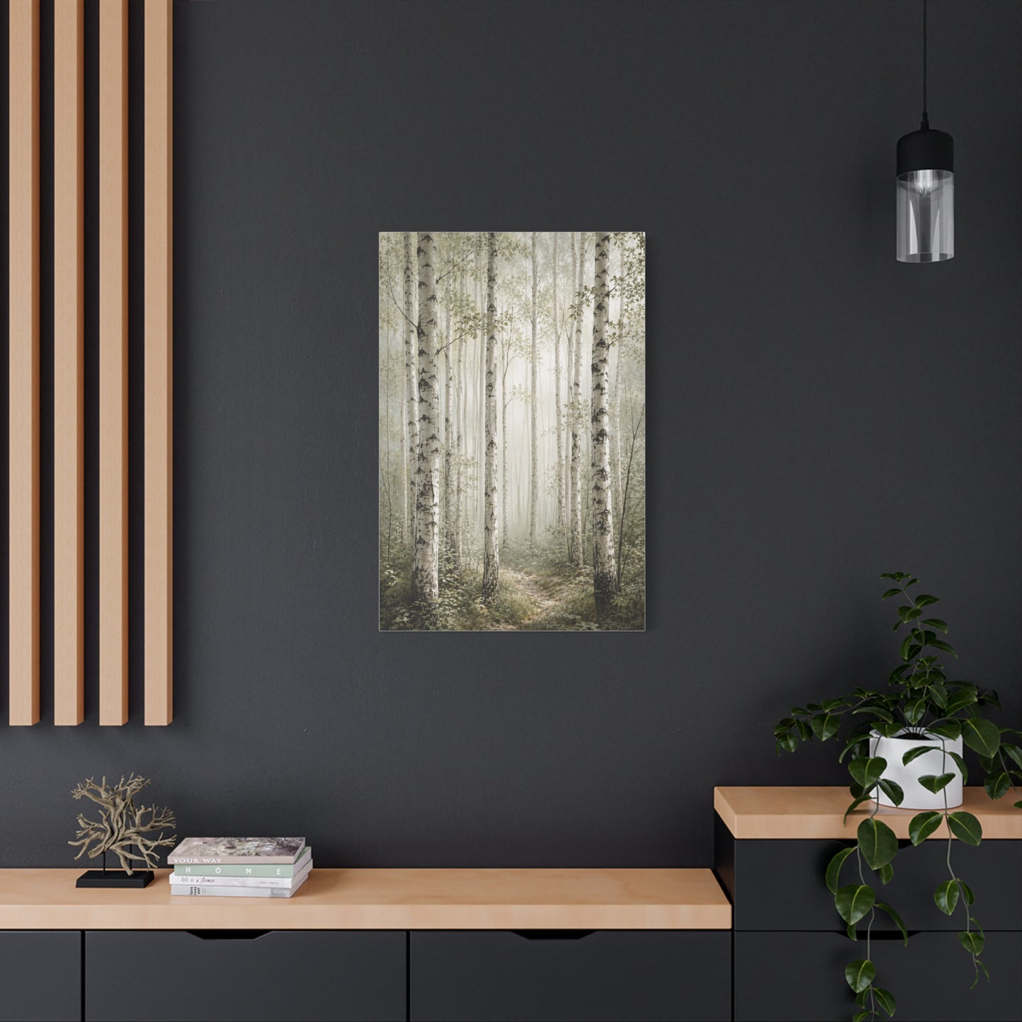 Soft Birch Forest Pathway Trees Wall Art & Canvas Print