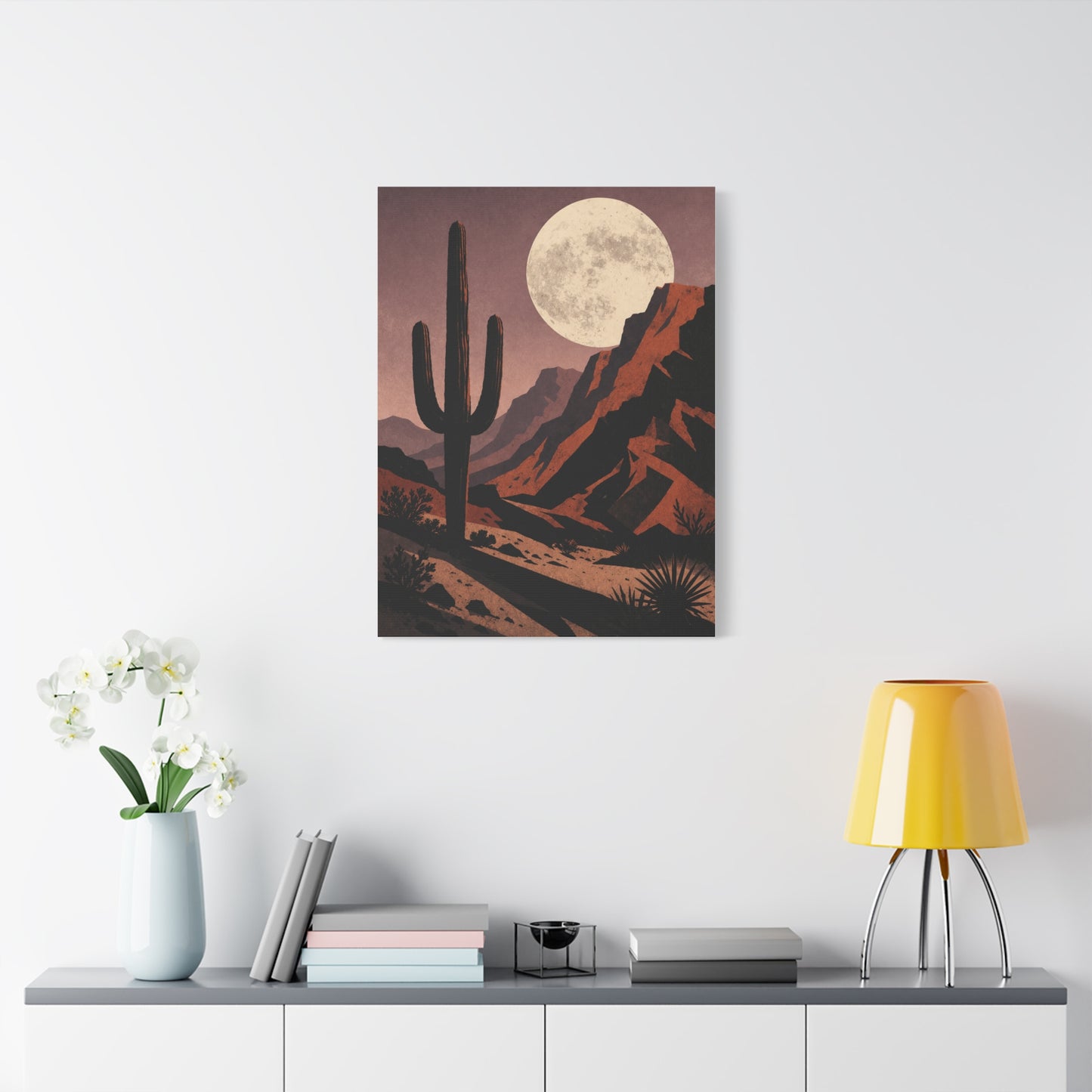 Desert Moonrise Cactus Landscape Wall Art & Canvas Print