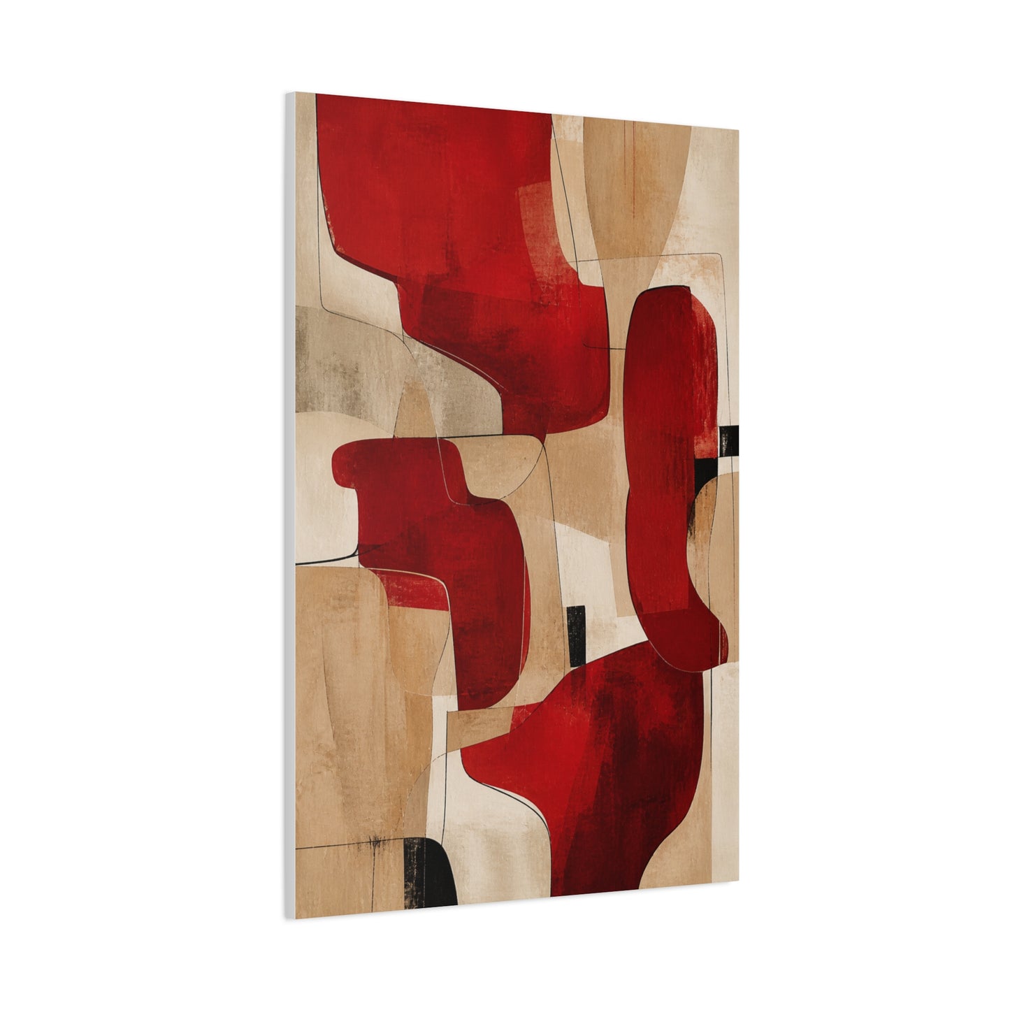 Modern Red and Beige Organic Abstract Wall Art & Canvas Print