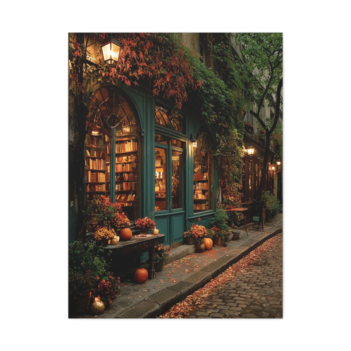 Autumn Bookshop Street Scene Wall Art & Canvas Print