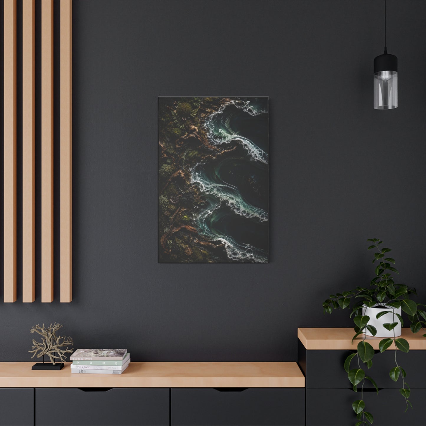 Dark Biophilic Coastal Wave Composition Wall Art & Canvas Print