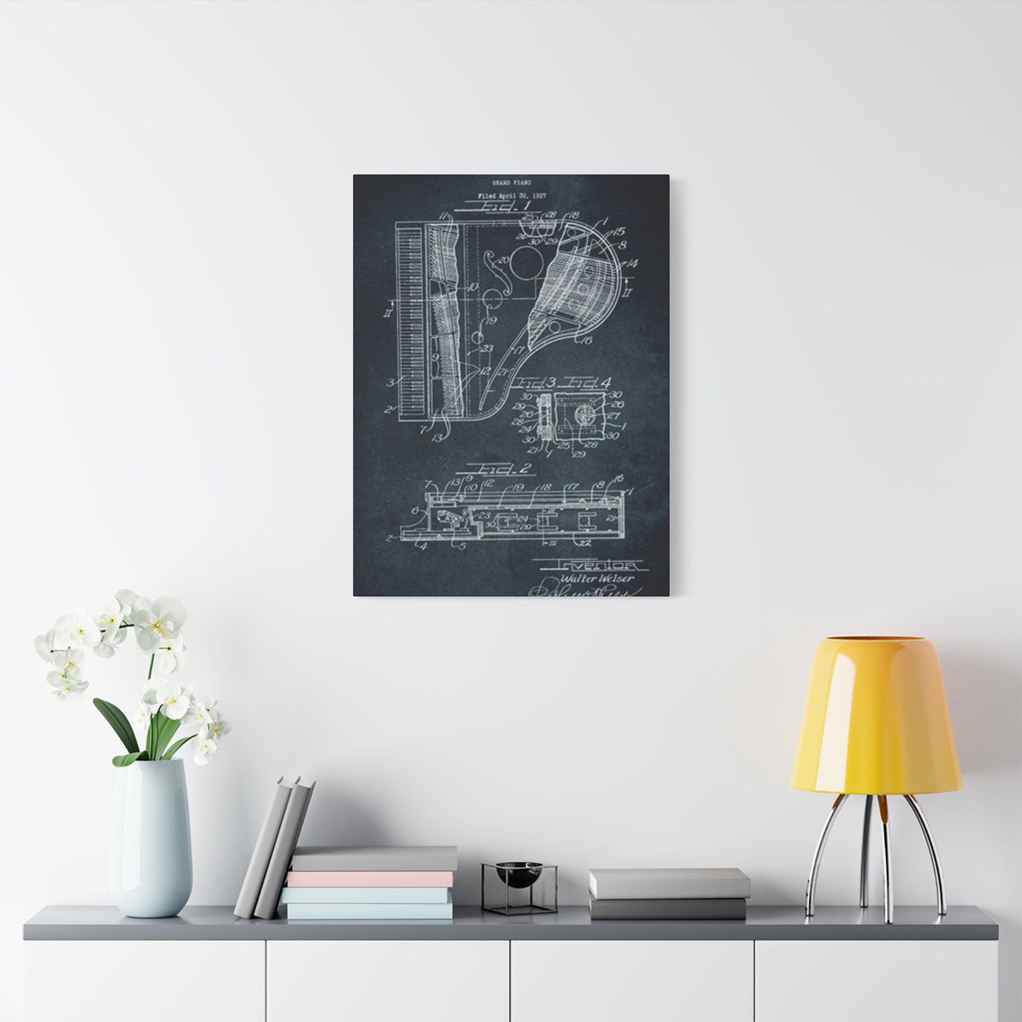 Piano Blueprint Wall Art & Canvas Prints