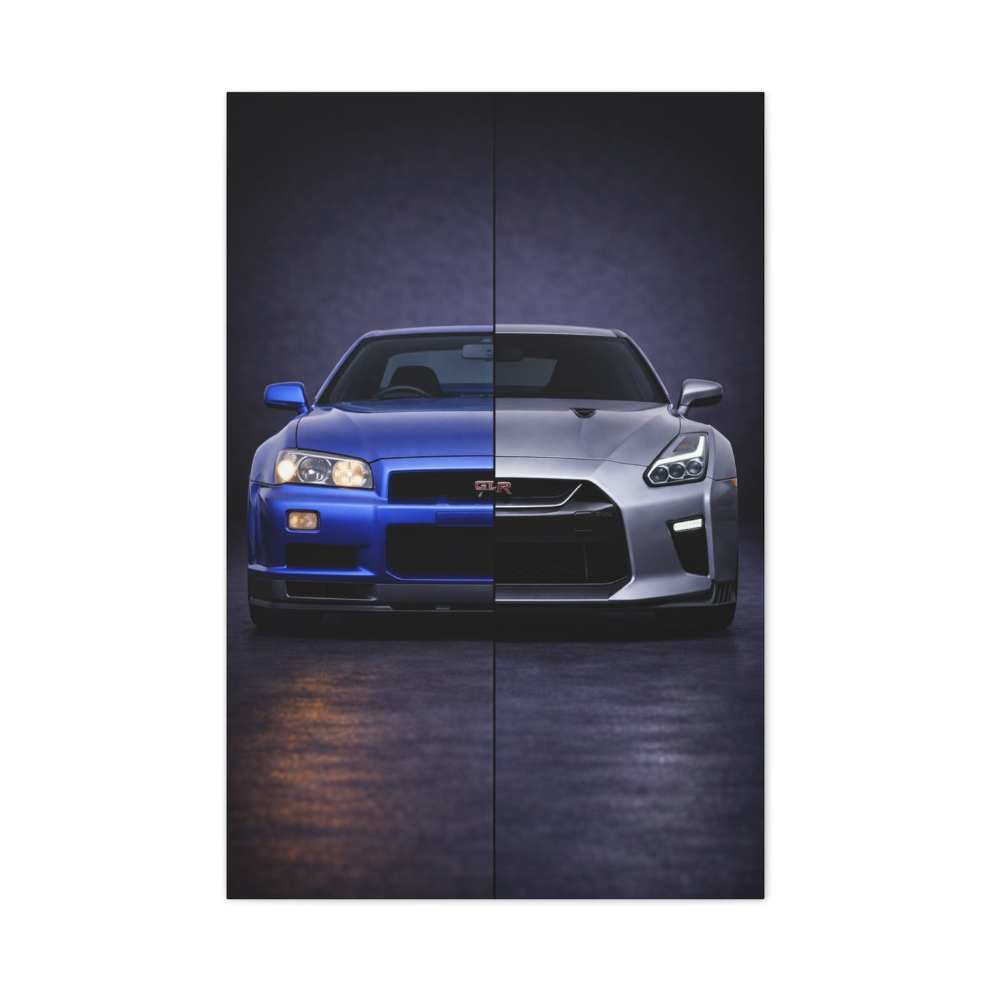 Nissan GT R Split R34 Skyline vs R35 Evolution Wall Art & Canvas Prints