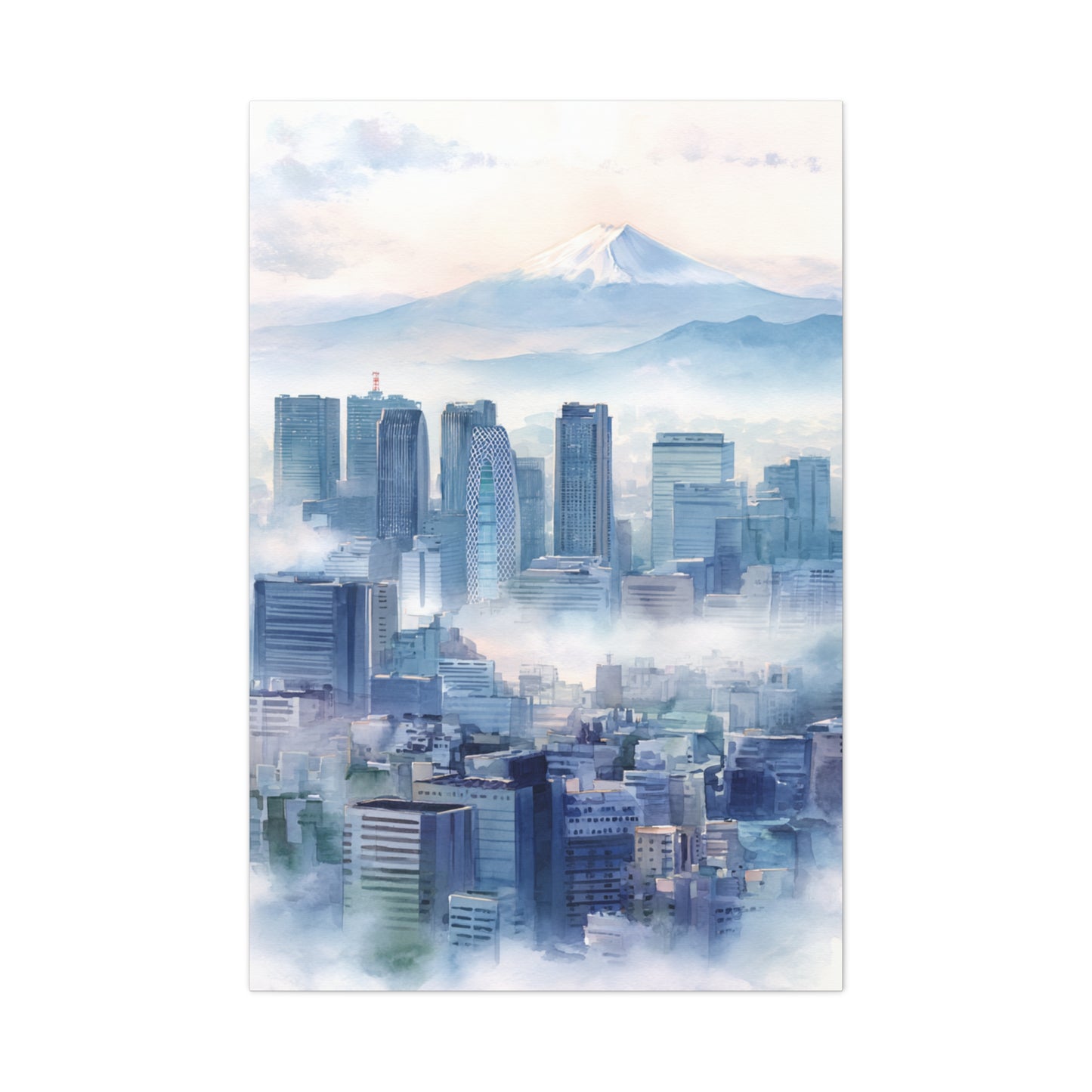 Tokyo Skyline Morning Mist With Mount Fuji Wall Art & Canvas Print