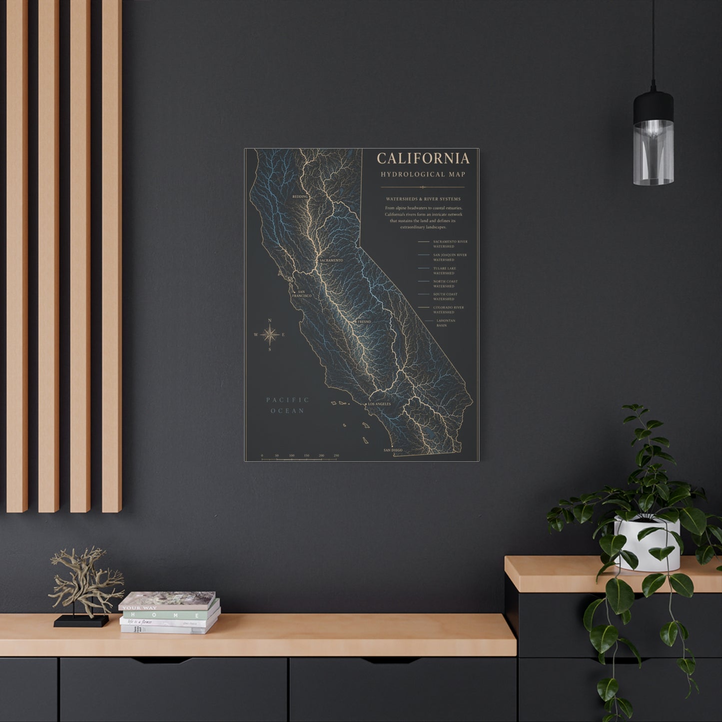 California Hydrological Watershed Map Wall Art & Canvas Print