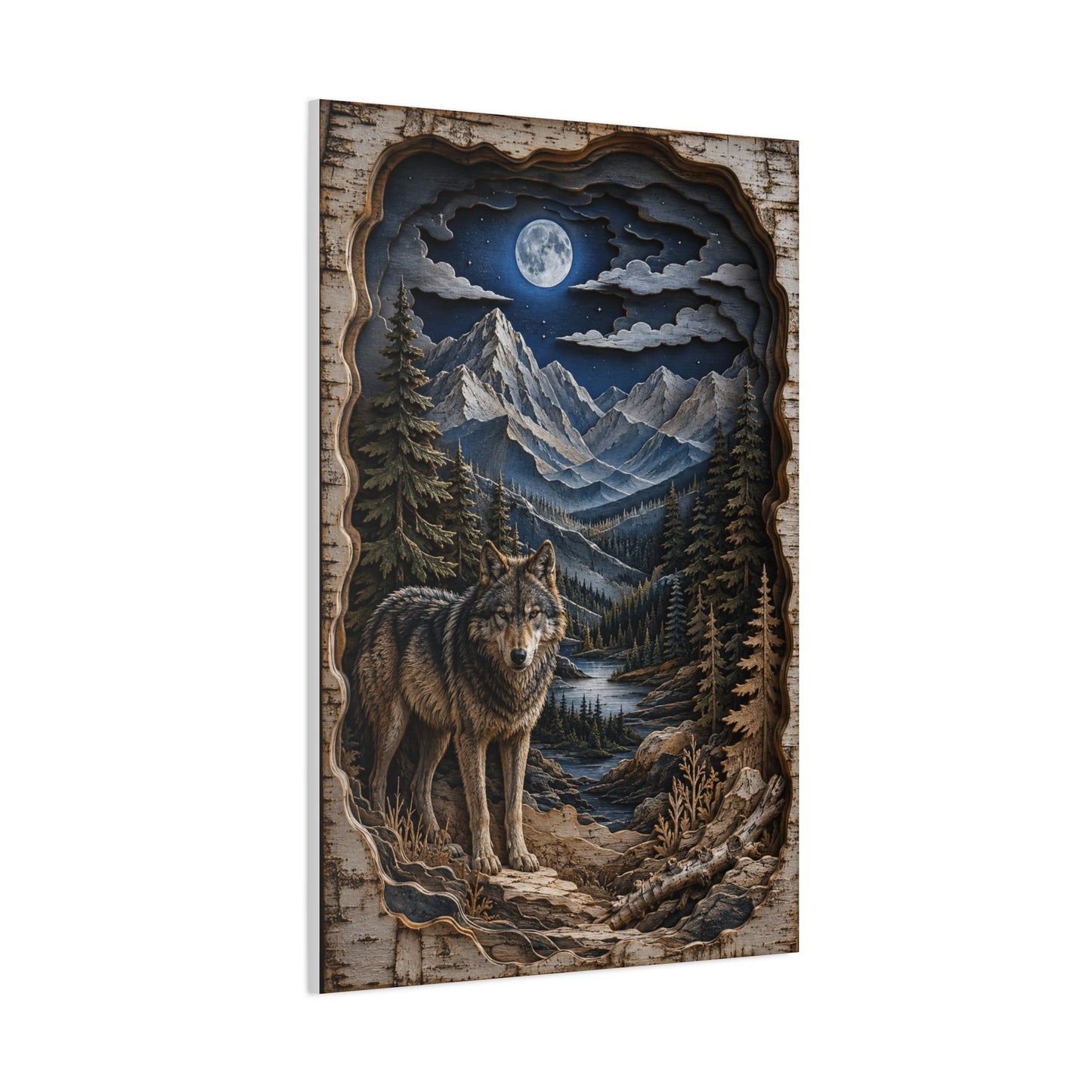 Rustic Mountain Wolf Shadowbox Landscape Wall Art & Canvas Print
