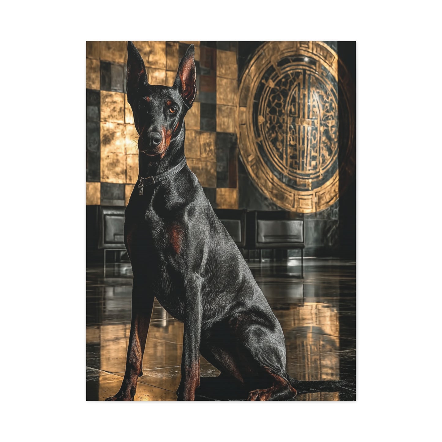 Doberman Art Deco Portrait Wall Art & Canvas Print