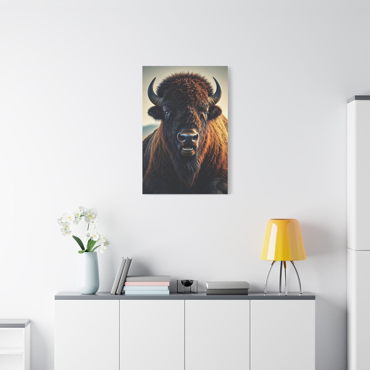 Minimalist American Bison Portrait on Light Background Wall Art & Canvas Print