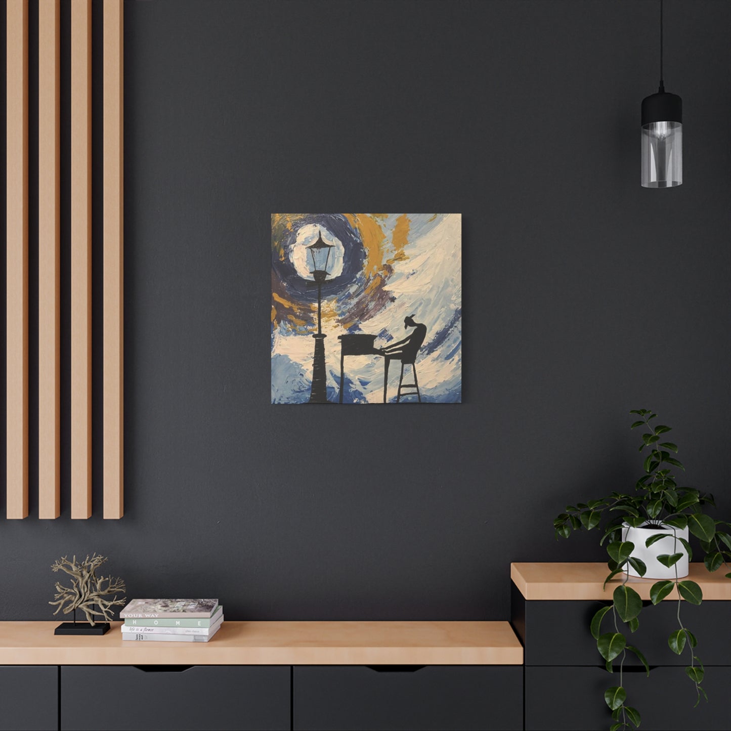Street Light And Piano Painting Wall Art & Canvas Prints