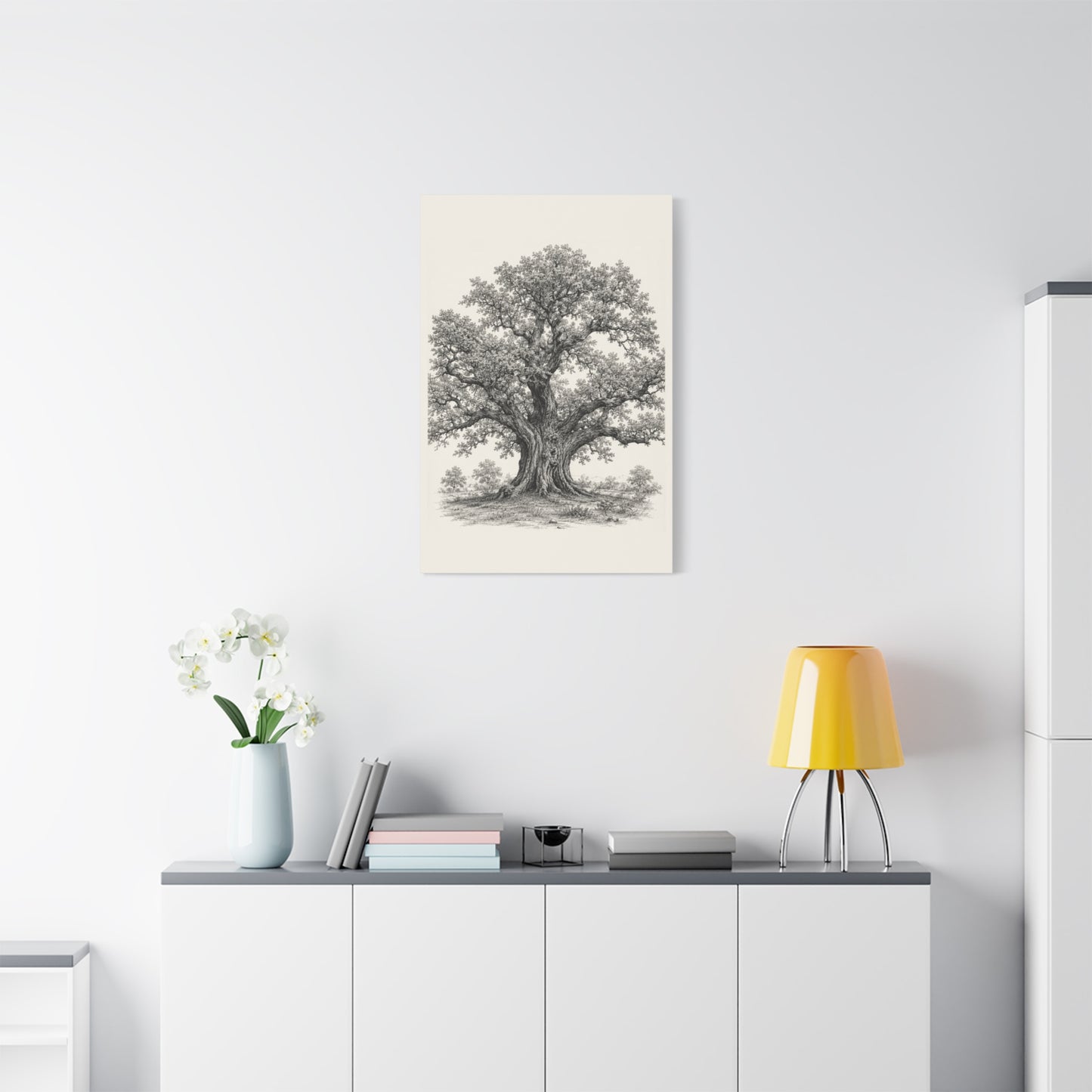 Detailed Engraved Oak Study Trees Wall Art & Canvas Print