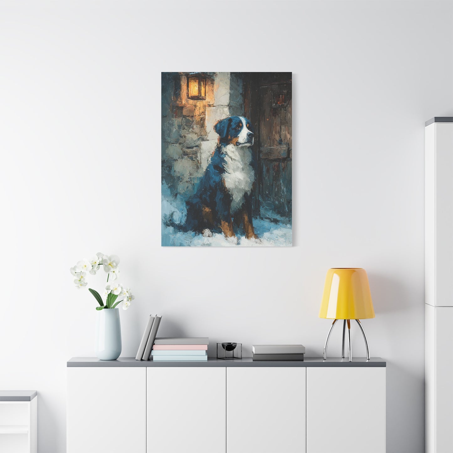Bernese Mountain Dog Winter Chalet Wall Art & Canvas Print