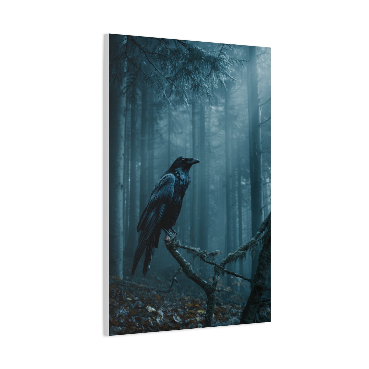 Raven in Twilight Pine Forest Wall Art & Canvas Print