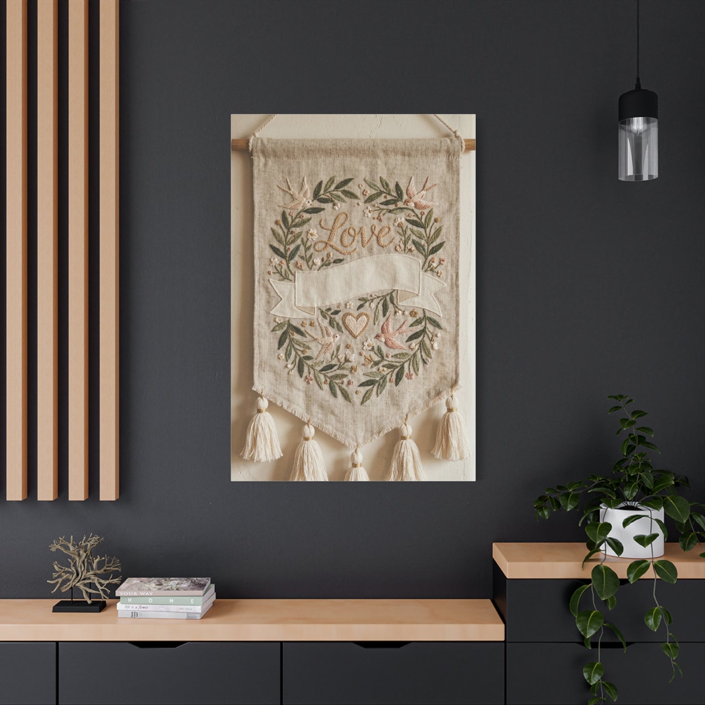 Bohemian Love Embroidered Textile Banner Wall Art & Canvas Print