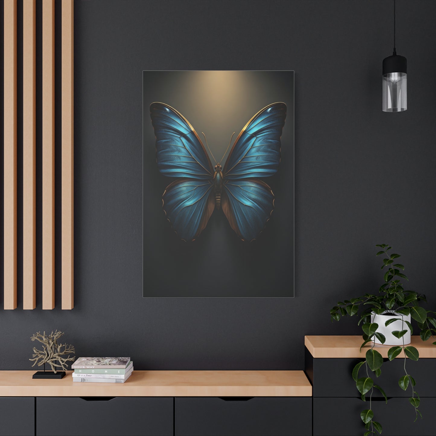 Midnight Blue Butterfly Symmetry Portrait Wall Art & Canvas Prints