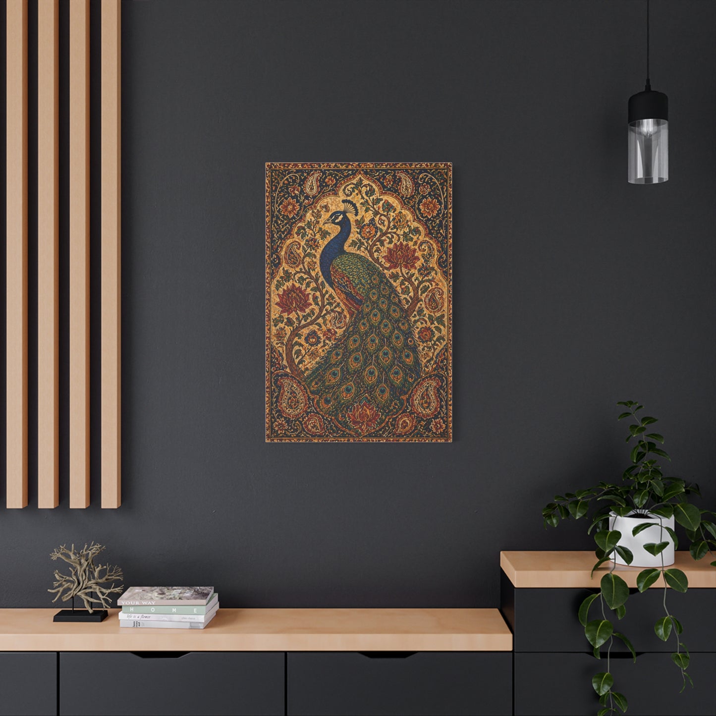Ornamental Kalamkari Peacock Wall Art & Canvas Print